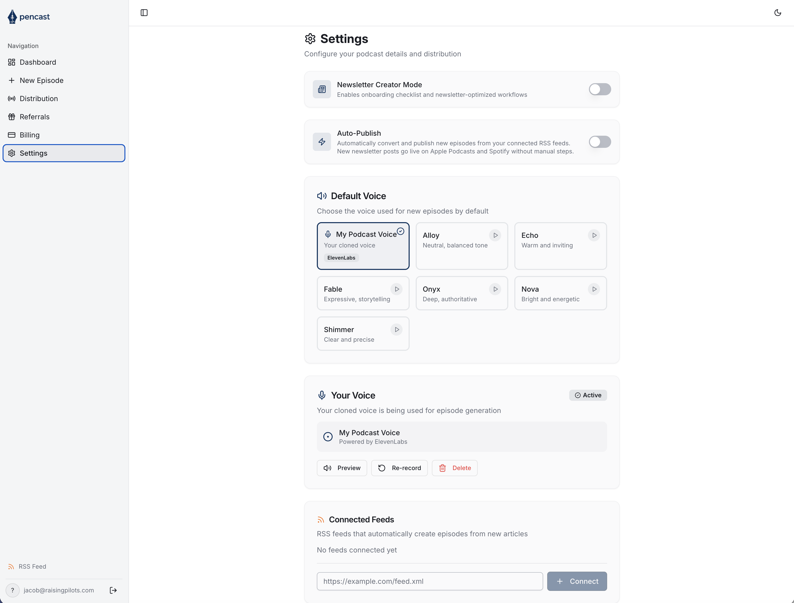 Voice and feed settings