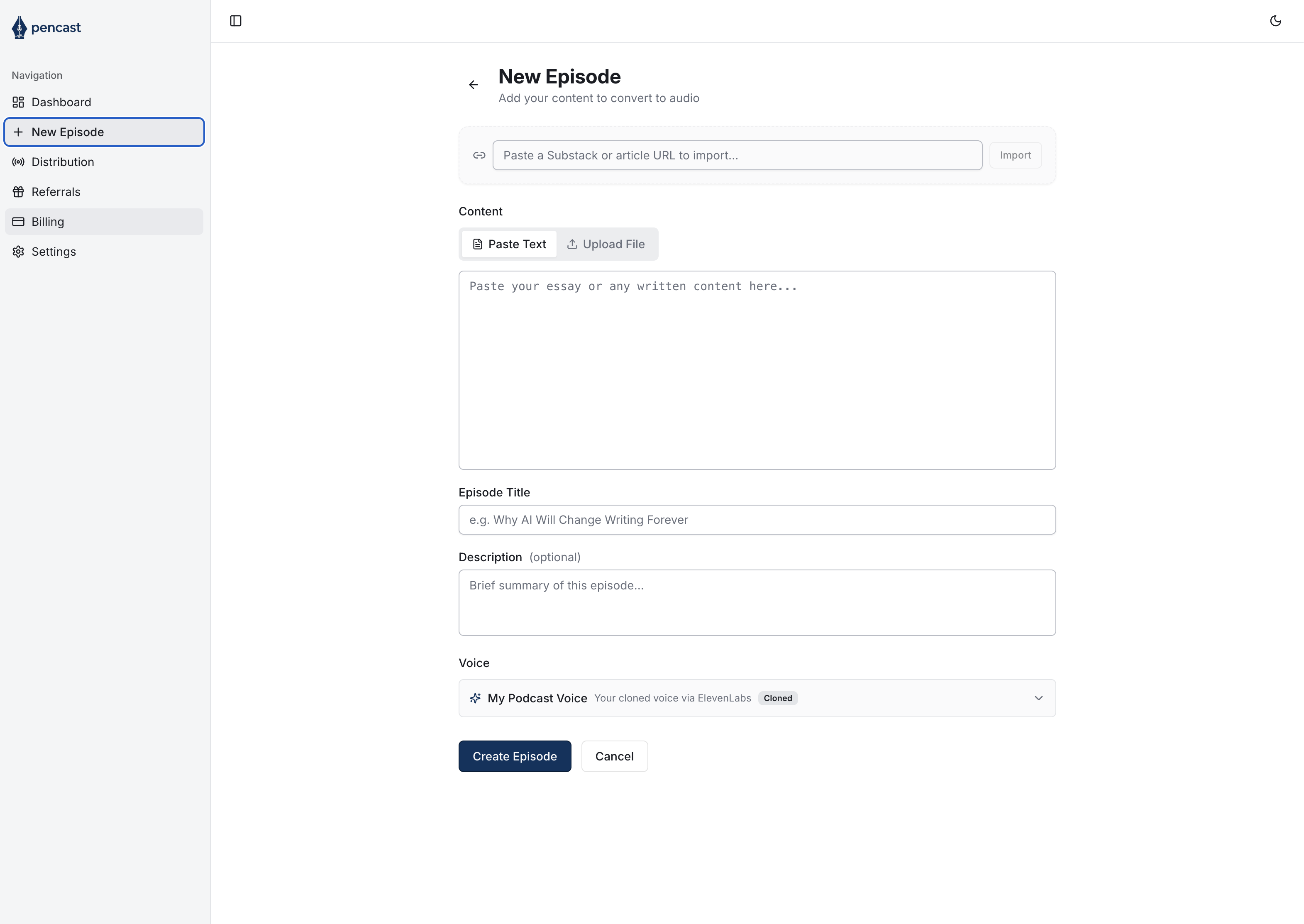 Create audio episode