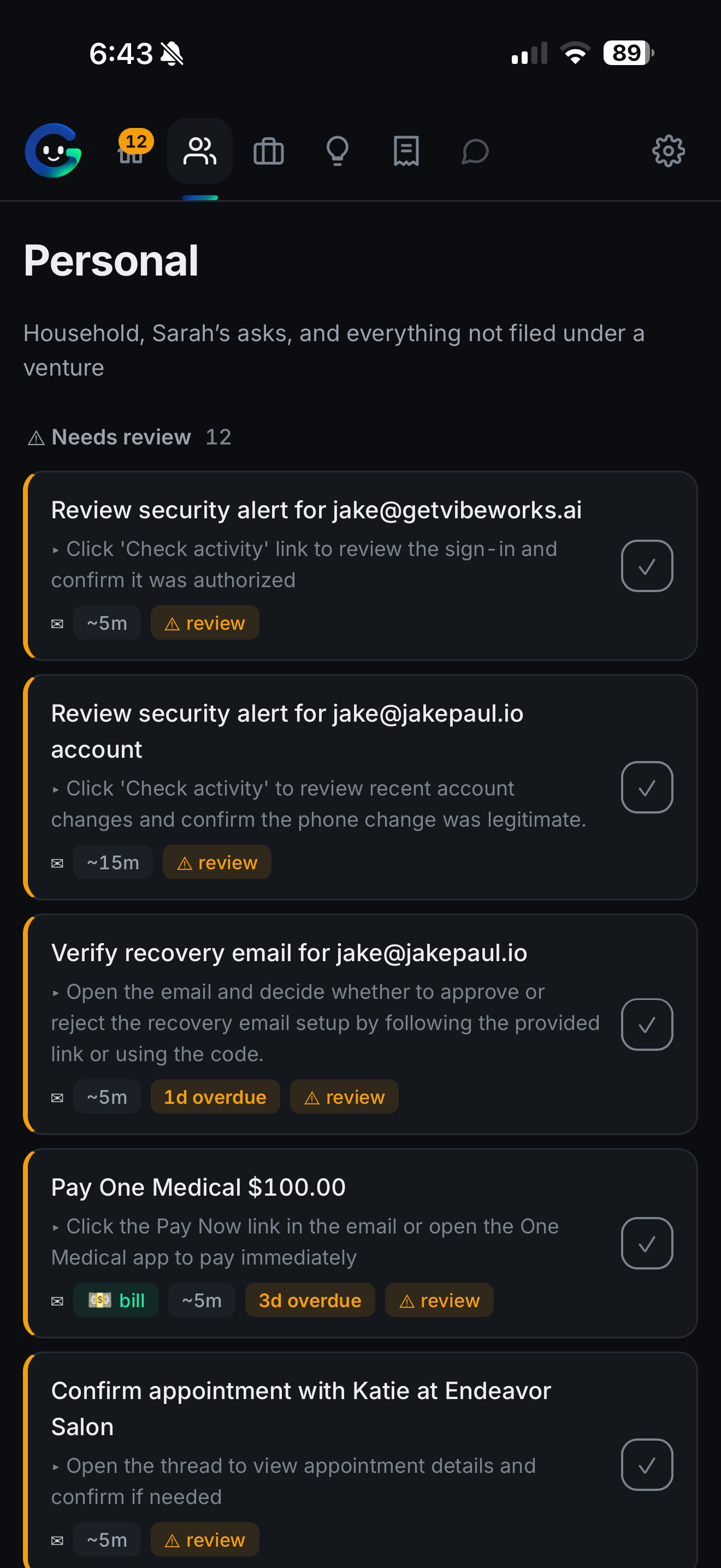 Personal tasks list