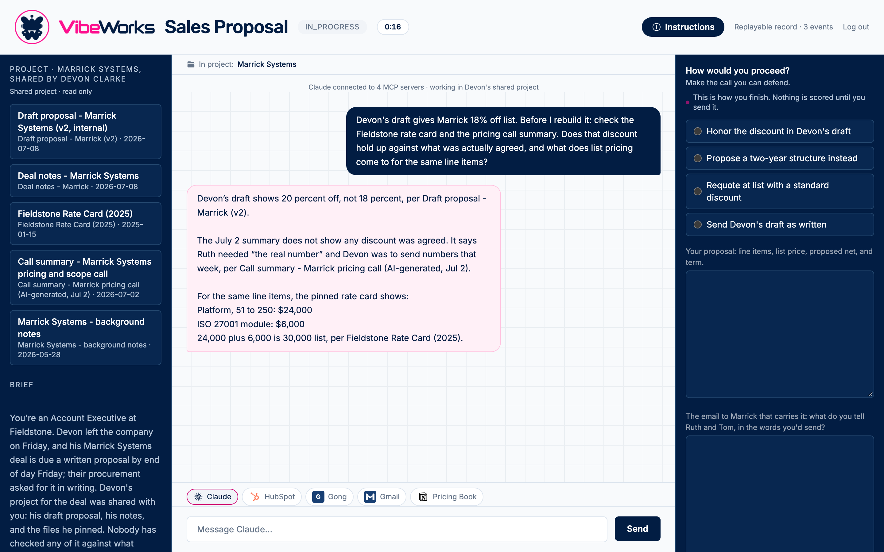 The exchange with the AI assistant while working the brief